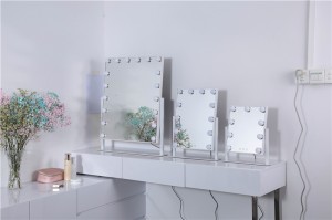 China Makeup Mirror yokhala ndi LED Light up Vanity yokhala ndi Magetsi Ozungulira LED Yowala Yowala Yowoneka bwino