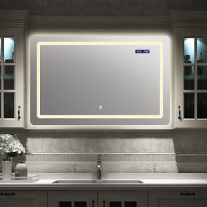 Nhà máy Trung Quốc Đèn LED hình chữ nhật có đèn treo tường hoặc Gương treo Phòng tắm Vanity Mirror Gold Frame